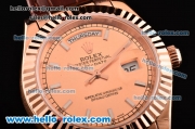 Rolex Day-Date Asia 2813 Automatic Rose Gold Case with Brown Leather Strap Stick Markers and Pink Dial