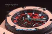 Hublot King Power Swiss Valjoux 7750 Automatic Rose Gold Case with Red Skeleton Dial and Black Leather Strap