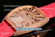 Franck Muller Cintree Curvex Swiss Quartz Rose Gold/Diamonds Case with Diamonds Dial and Hot Pink Leather Strap
