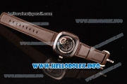 SevenFriday P3-02 Japanese Miyota 8215 Automatic Steel Case with White/Black Dial and Brown Leather Strap