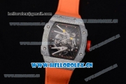 Richard Mille RM027-2 Miyota 9015 Automatic Carbon Fiber Case with Skeleton Dial Dot Markers and Orange Nylon Strap