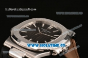 Patek Philippe Nautilus Miyota 9015 Automatic Steel Case with White Stick Markers and Black Leather Strap (BP)
