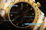 Rolex Daytona Chronograph Swiss Valjoux 7750 Automatic Movement Steel Case with Black Dial and Gold Bezel-Two Tone Strap