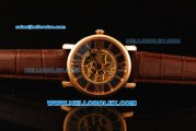 Cartier Rotonde De Cartier Skeleton Automatic Movement Rose Gold Case with Brown Leather Strap