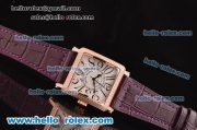 Franck Muller Master Square Swiss Quartz Rose Gold Case with Diamond bezel and Purple Leather Strap