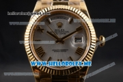Rolex Day-Date Clone Rolex 3255 Automatic Yellow Gold Case/Bracelet with Silver Dial and Roman Numeral Markers