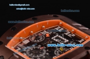 Richard Mille RM011 Swiss Valjoux 7750-SHG Automatic Brown PVD Case with Orange Rubber Strap and Skeleton Dial