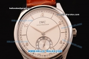 IWC Portuguese Vintage Swiss ETA 2836 Automatic Steel Case with White Dial - Numeral Markers and Brown Leather Strap