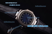 Patek Philippe Nautilus Swiss ETA 2892 Automatic Movement Steel Case with Stick Markers and Black Leather Strap