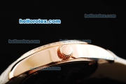 Chopard Happy Sport Swiss Quartz Movement Rose Gold Case with Diamond Bezel and White Leather Strap
