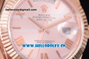 Rolex Day Date II Swiss ETA 2836 Automatic Rose Gold Case/Bracelet with Pink Dial and Roman Numeral Markers (BP)