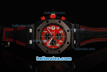 Audemars Piguet Royal Oak Offshore Chronograph Miyota Quartz Movement Red Dial with White Numeral Markers and Leather Strap