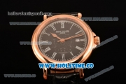 Patek Philippe Calatrava Miyota Quartz Rose Gold Case with Black Dial and Roman Numeral Markers