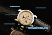 Vacheron Constantin Lemania 8810 Manual Winding Chronograph Movement Steel Case with Black Leather Strap