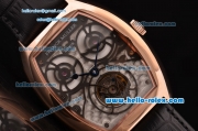 Franck Muller Giga Tourbillon ST22 Automatic Rose Gold Case with Black Leather Strap and White Dial -Blue Hands