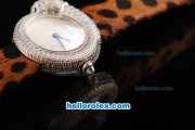 Cartier Classic Swiss Quartz Movement Steel Case with Diamond Bezel-White Dial and Leopard Leather Strap