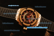Hublot King Power Swiss Valjoux 7750 Automatic Rose Gold Case with Skeleton Dial and Black Rubber Strap-Red Markers