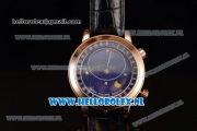 Patek Philippe Grand Complication Sky Moon Celestial Compass Miyota 9015 Automatic Rose Gold Case with Blue Dial and Blue Genuine Leather Strap (GF)