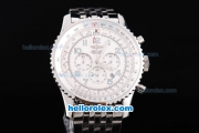 Breitling Navitimer Chronograph Quartz Movement Silver Case with White Dial and SS Strap-Number Markers