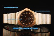 Omega Constellation Swiss Quartz Movement Steel Case with Brown Dial and Rose Gold Bezel-Two Tone Strap
