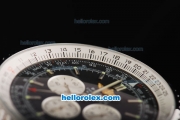 Breitling Navitimer Quartz Working Chronograph Movement Black Dial with Silver Subdials and Stick Marker-SS Strap