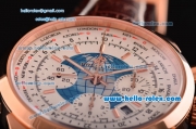 Breitling Transocean Chronograph Unitime Chrono Swiss Valjoux 7750-SHG Automatic Rose Gold Case with Brown Leather Strap White Dial Stick Markers