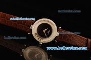 Chopard Happy Sport Swiss Quartz Movement Silver Case with Black Dial and Brown Leather Strap