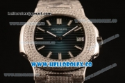 Patek Philippe Nautilus Miyota 9015 Automatic Diamonds/Steel Case with Blue Dial and Stick Markers (AAAF)