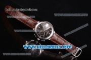 Cartier Rotonde De Chrono Miyota Quartz Steel Case with Black Skeleton Dial and Brown Leather Strap - Stick Markers