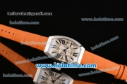 Franck Muller Art Deco Miyota Quartz Steel Case with Orange Leather Bracelet Black Markers and White Dial