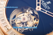 Hublot Big Bang Swiss Tourbillon Manual Winding Movement Rose Gold Case with Diamond Bezel and Black Rubber Strap
