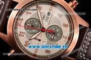 IWC Pilot's Watch Spitfire Chrono Miyota Quartz Rose Gold Case with Brown Leather Strap White Dial and Arabic Numeral Markers
