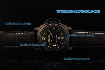 Panerai Luminor Marina Pam 005 Logo Unitas 6497 Movement Manual Winding Black Dial with Green Marking and Leather Strap