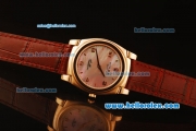 Rolex Cellini Swiss Quartz Rose Gold Case with Pink MOP Dial and Brown Leather Strap-Numeral Markers