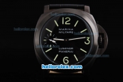 Panerai Marina Automatic Movement PVD Case with Black Dial and Green Marking-Black Leather Strap