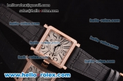 Franck Muller Master Square Swiss Quartz Rose Gold Case with Diamond bezel and Black Leather Strap