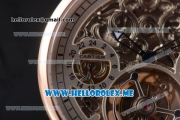 Cartier Ronde De MoonPhase Swiss Tourbillon Manual Winding Rose Gold Case with Skeleton Dial and Brown Leather Strap