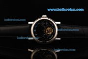 Breguet Tourbillon Manual Winding Movement Steel Case with Black Dial and Black Leather Strap