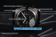 Panerai Luminor 1950 Chrono Flyback PAM 332 Swiss Valjoux 7750 Automatic PVD Case with Black Dial and Black Leather Strap Dot/Arabic Numeral Markers