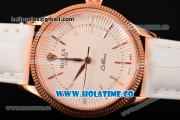 Rolex Cellini Time Asia 2813 Automatic Rose Gold Case with Beige Dial White Leather Strap and Stick Markers