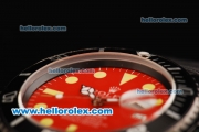 Rolex Submariner Automatic Movement PVD Case with Red Dial - Yellow Markers and Black Nylon Strap