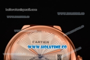 Cartier Rotonde De Swiss Quartz Rose Gold Case with Brown Leather Strap with White Guilloche Dial