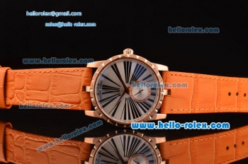 Roger Dubuis Excalibur 36 Miyota OS2064 Quartz Rose Gold Case Rose Gold Bezel with Orange Leather Strap White Dial