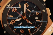 Hublot Big Bang Chronograph Swiss Valjoux 7750 Automatic Movement Rose Gold Case with Black Dial and Black Rubber Strap-1:1 Original