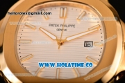 Patek Philippe Nautilus Asia Automatic Yellow Gold Case with White Dial Brown Leather Strap and Stick Markers