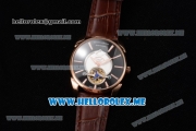 Parmigiani Tonda Tourbillon Asia ST25 Automatic Rose Gold Case with Black Dial and Brown Leather Strap Rose Gold Markers