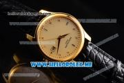 Patek Philippe Calatrava Miyota Quartz Yellow Gold Case with Yellow Gold Dial and Black Leather Strap Diamonds Markers