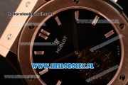 Hublot Classic Fusion Tourbillon Manual Winding Rose Gold Case with Black Dial and Black Leather Strap