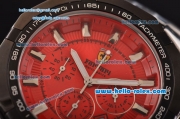 Ferrari Chrono Miyota OS20 Quartz Steel Case PVD Bezel with Steel Strap and Red Dial Stick Markers Three Subdials