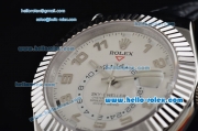 Rolex Sky-Dweller Asia 2813 Automatic Stainless Steel Case with Black Leather Strap and White Dial Numeral Markers